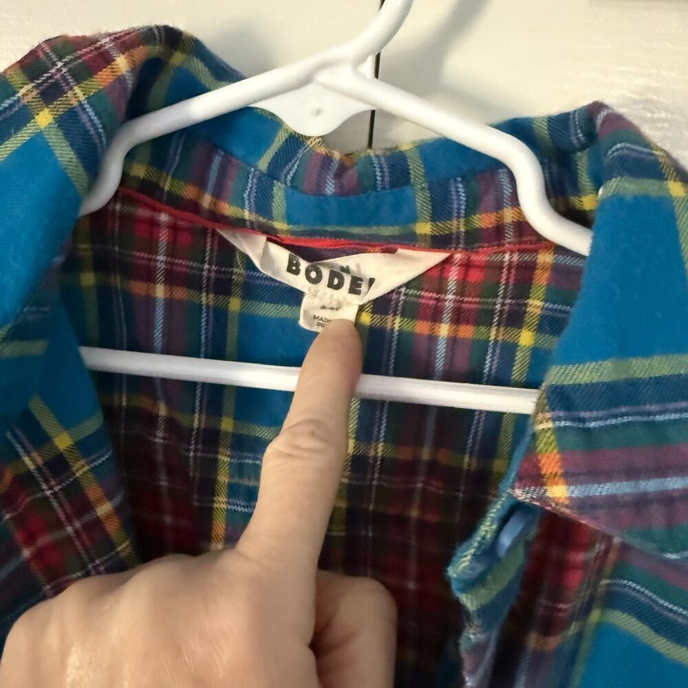 Mini Boden Girls Plaid Flannel Dress Size 8/9 in Blue - Picture 5 of 5